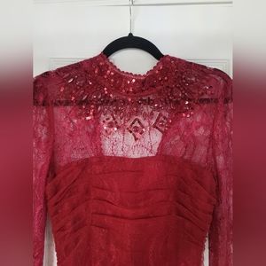 Red lace rhinestone dress
